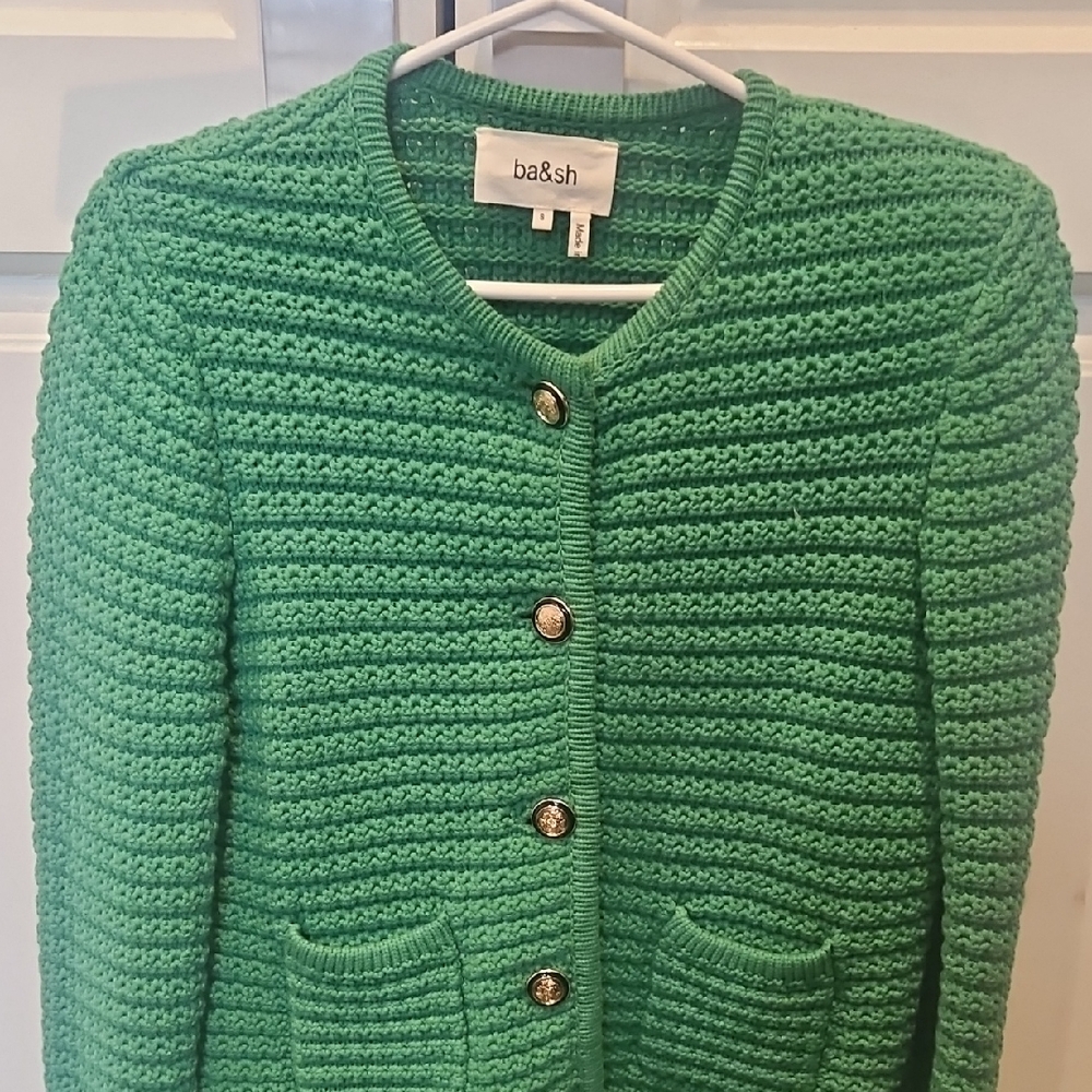 ba&sh Textured Green Cardigan